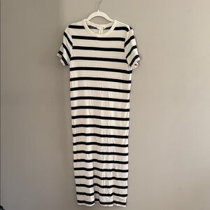 H&M Black and White Striped Midi Dress